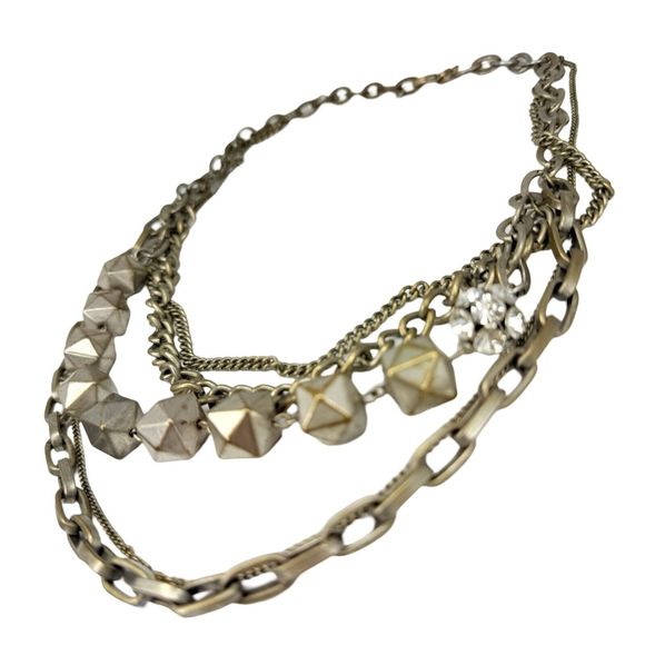 Vera Wang Layered Rhinestone Gunmetal Statement Necklace 22” Multi Chain - Picture 10 of 12